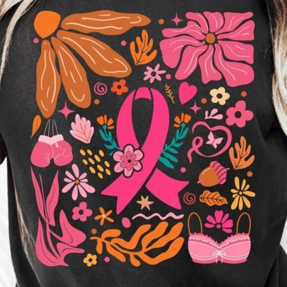 Breast Cancer Awareness Tee, Boho Floral Breast Cancer Tee - Picture 2 of 3